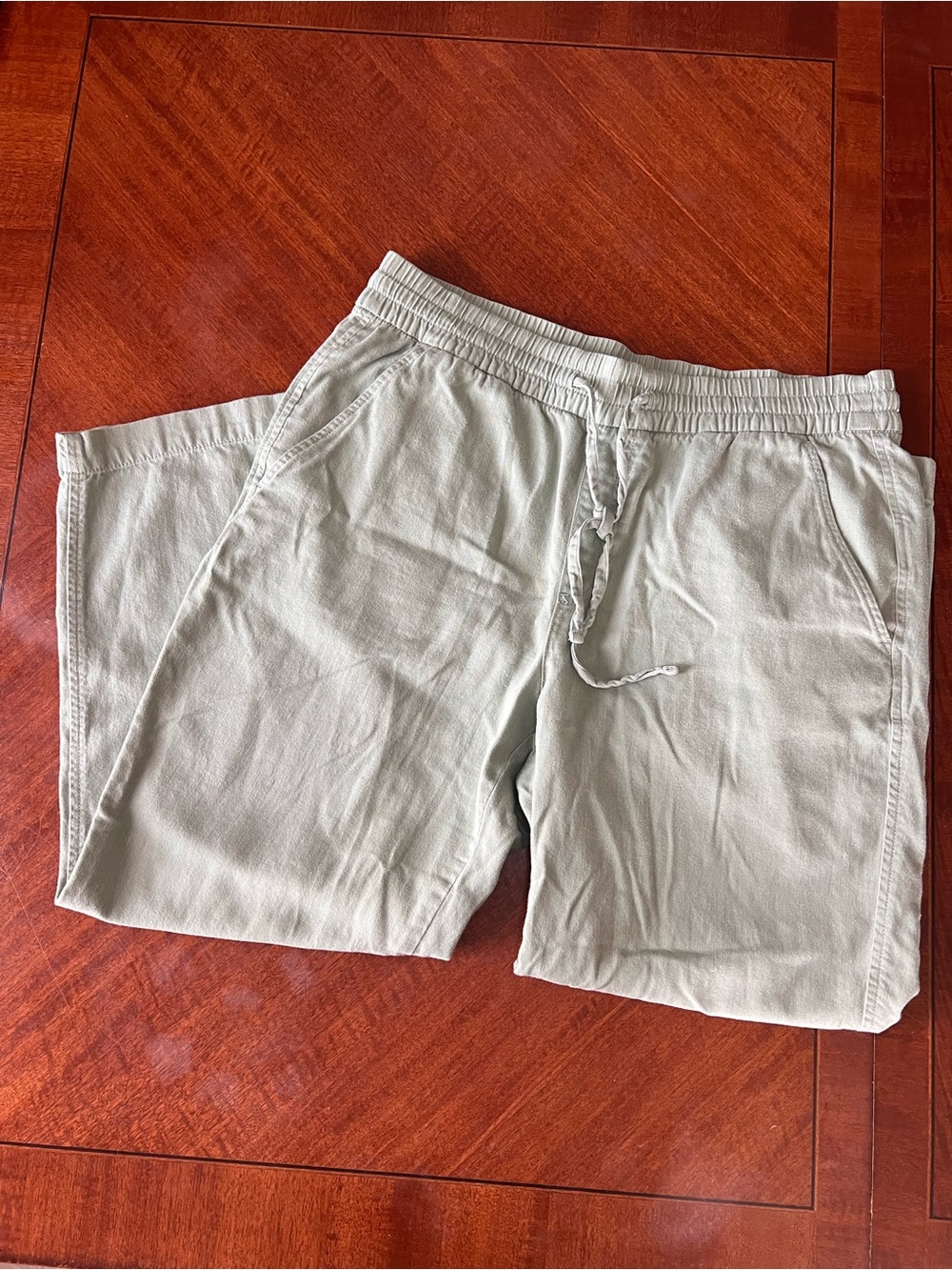 Gap Easy Linen Blend Drawstring Elastic Waist Wide Leg Pants Sage Green Medium